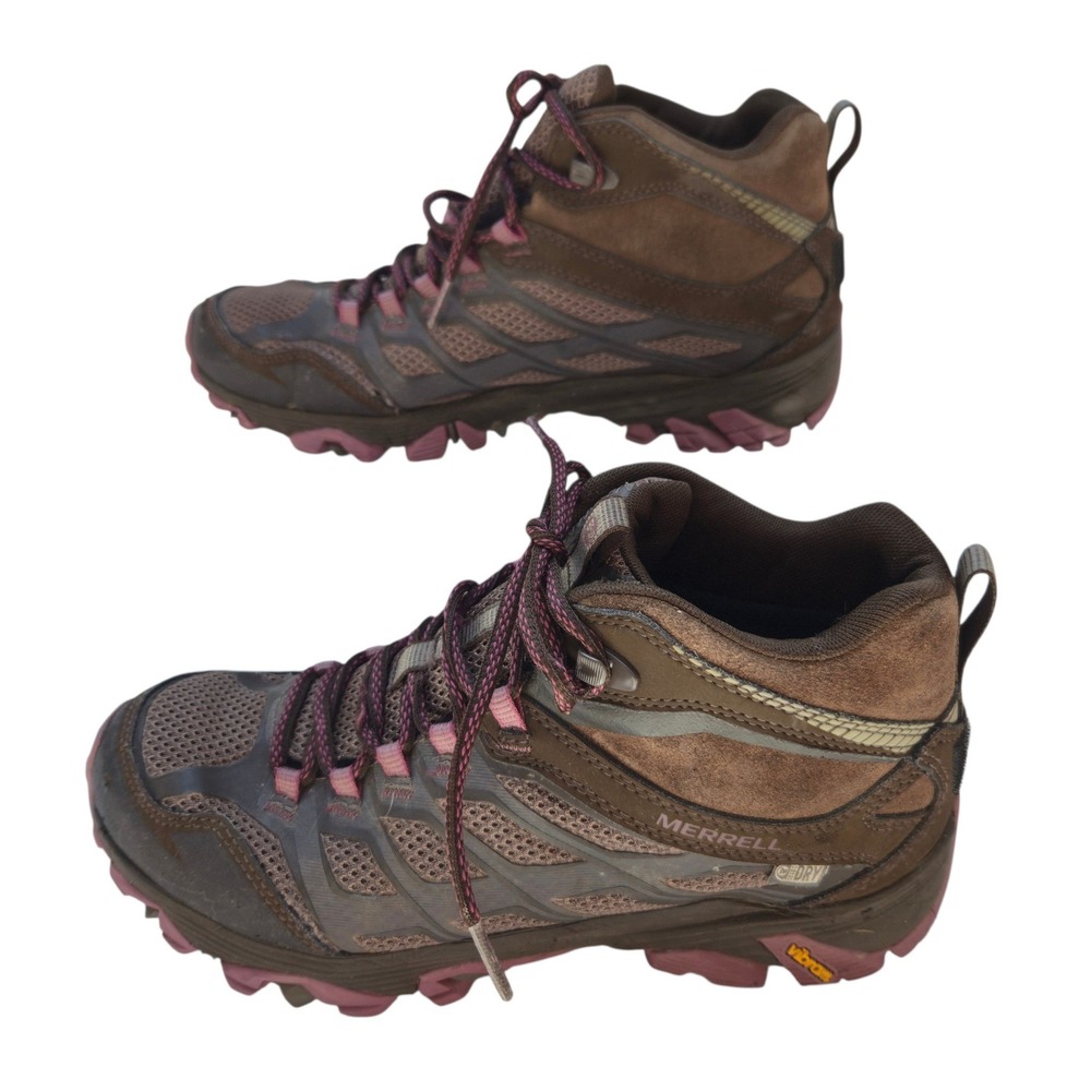 Merrell Moab FST Mid Hiking Boots Womens 8.5 Boulder Vibram Waterproof J37144